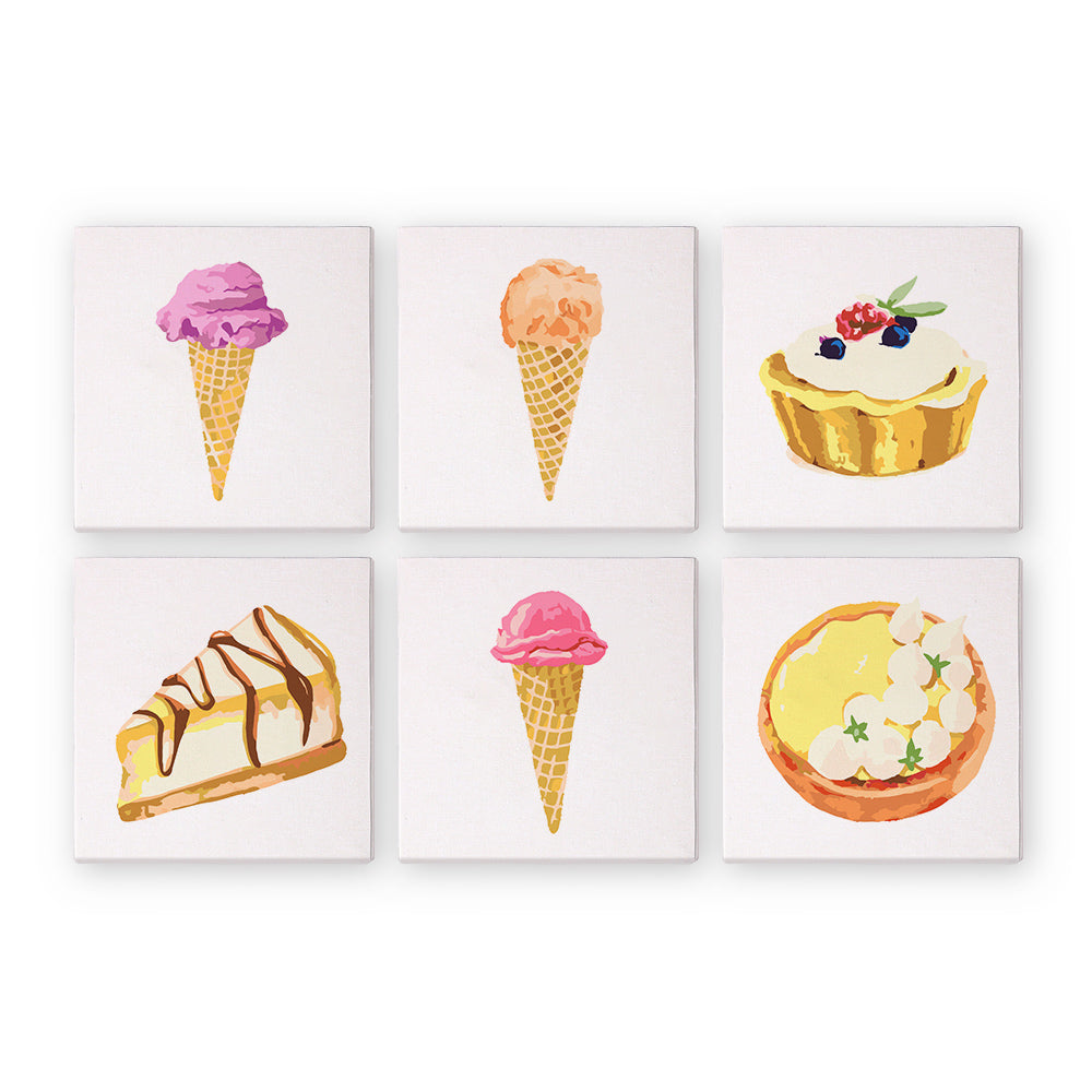 Mini Malen nach Zahlen Serie #11: 'Kuchen3' - 6-in-1 Set (6"x6" / 15x15cm)