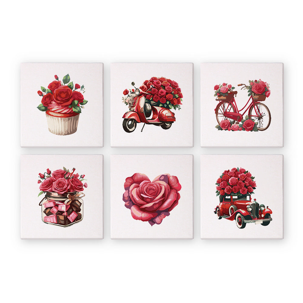 Mini Malen nach Zahlen Serie 'rote Rose' - 6-in-1 Set (6"x6" / 15x15cm)